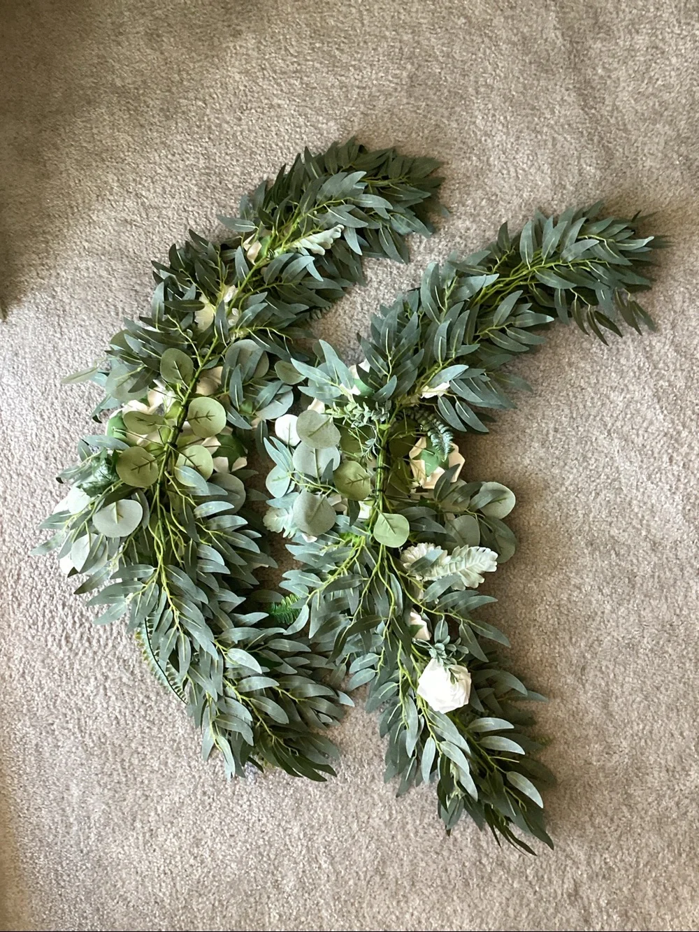Artificial Cream & White Rose Garland w/Lush Greenery - Wedding Arch, Head Table